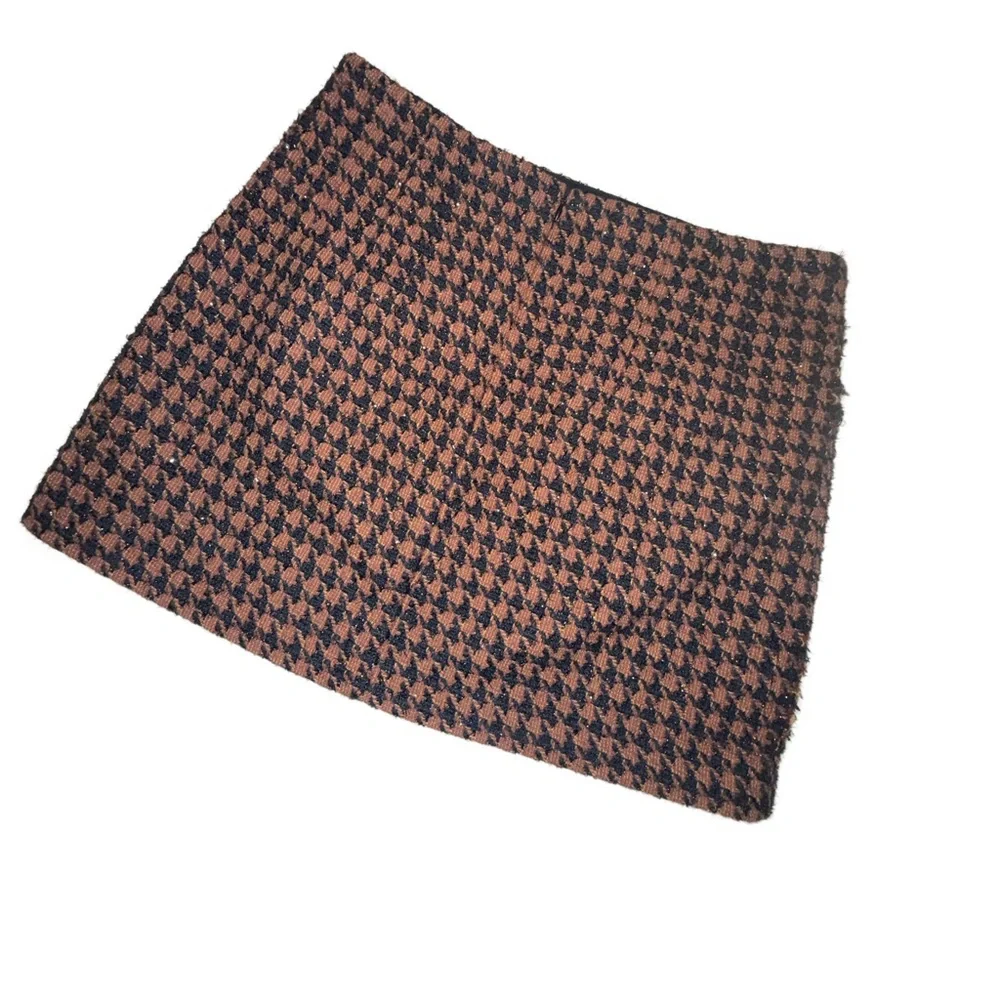 Veronica Beard Houndstooth Tweed Mini Skirt Brown Black Size 10 High Waist Lined - Picture 4 of 9